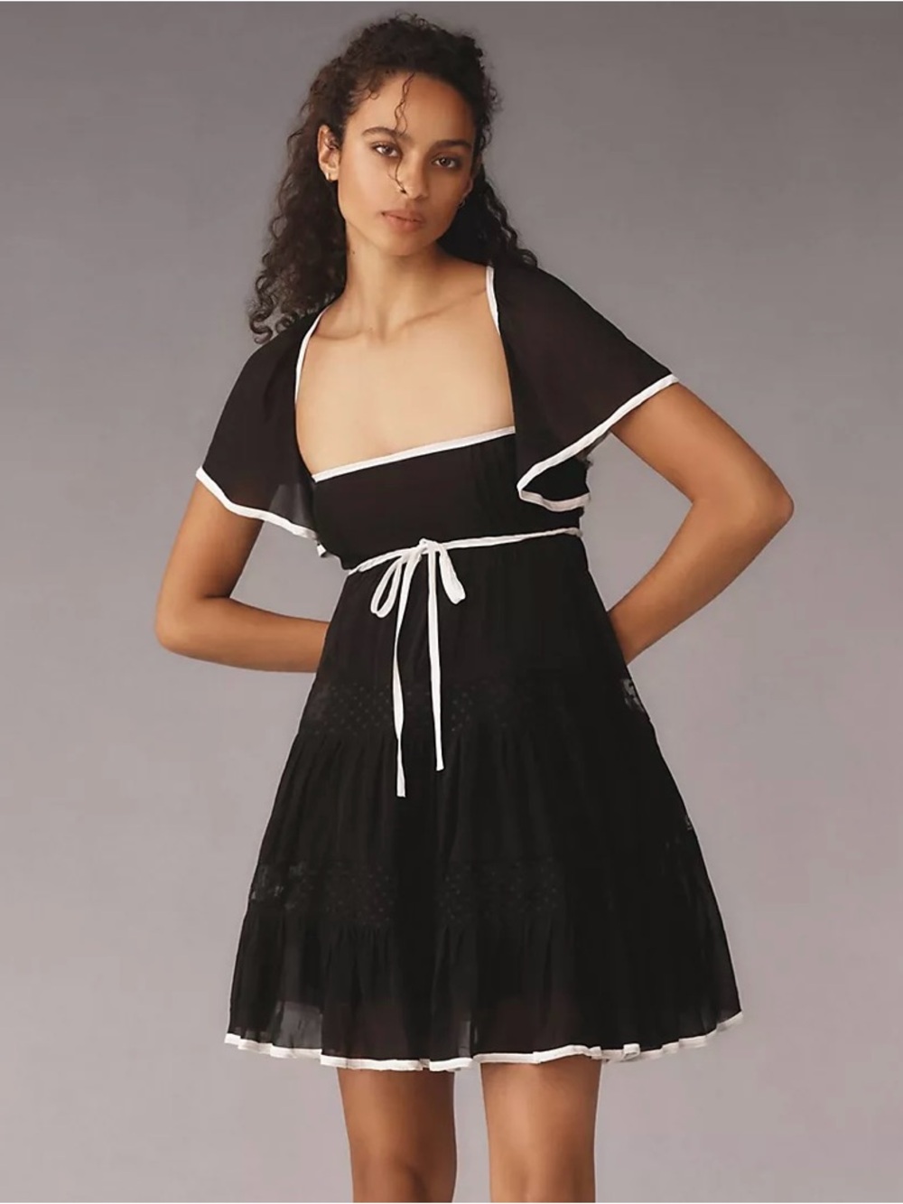 Maeve Black Babydoll Dress with White Trim